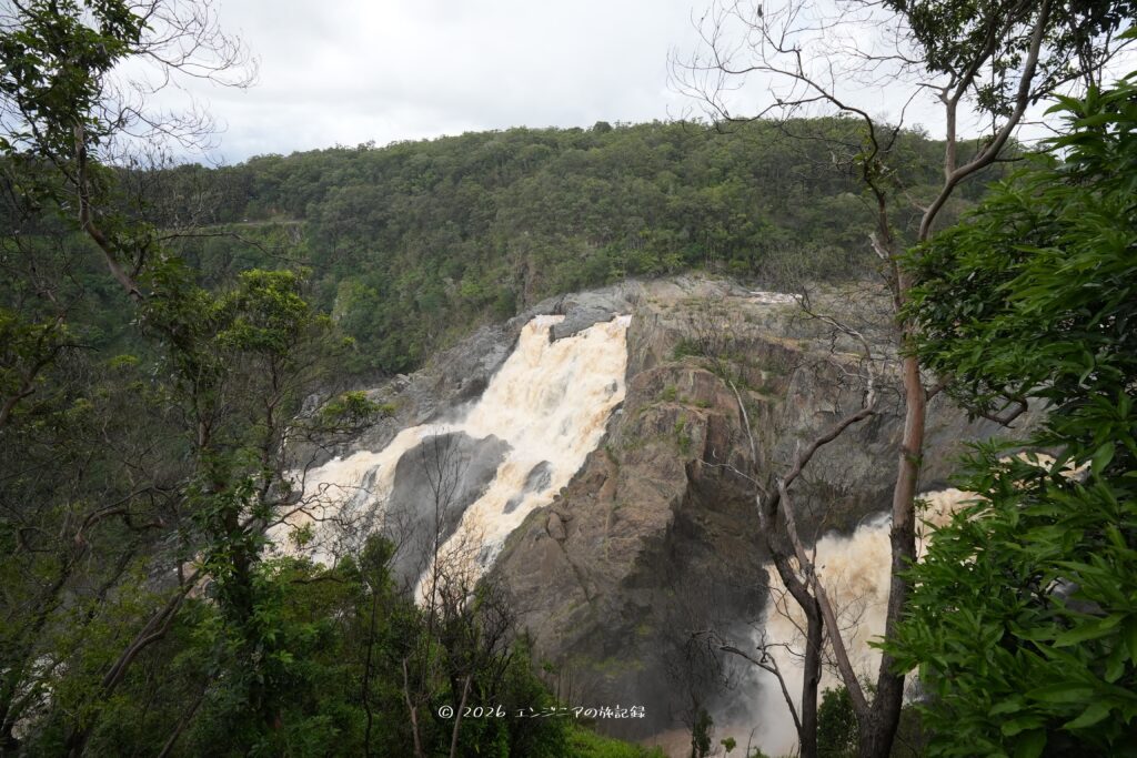 ケアンズの熱帯雨林のキュランダのスカイレールの途中にある遊歩道から見たバロン滝