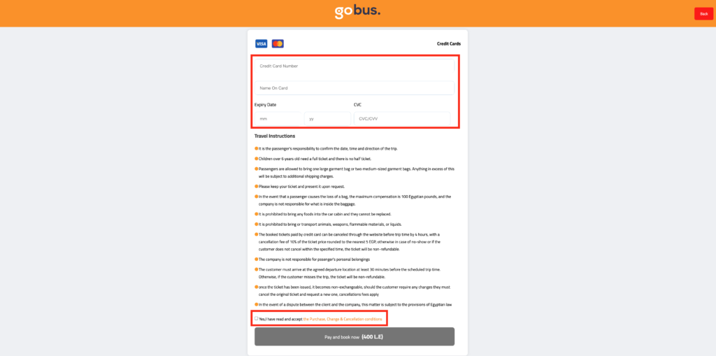 Go Bus クレジットカード支払い 旅行規定