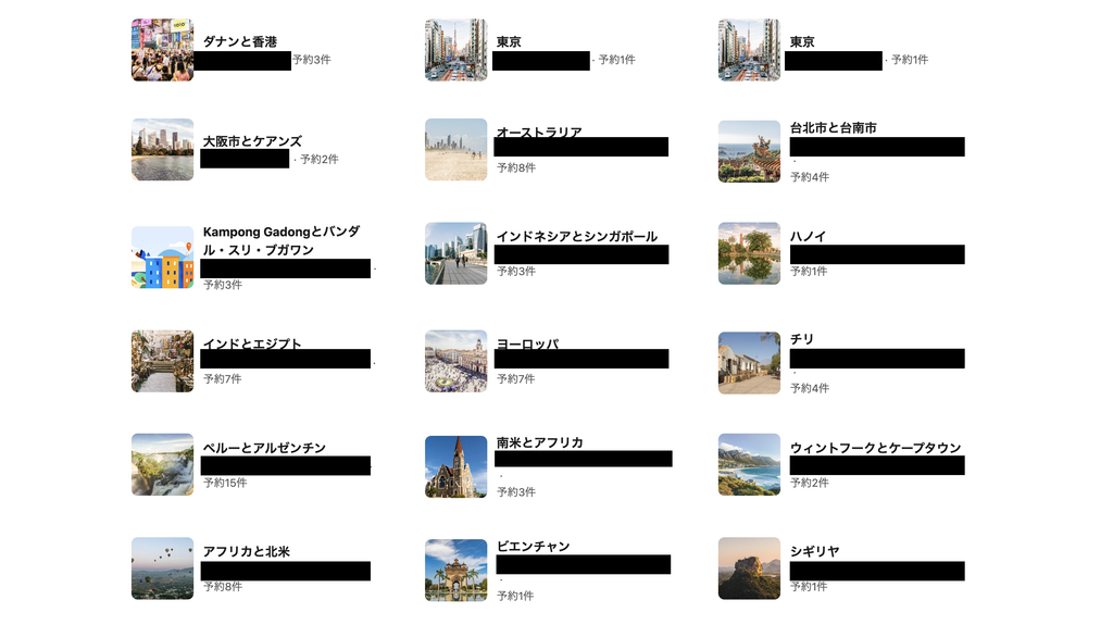 Booking.comでこれまでに利用したホテルの予約履歴